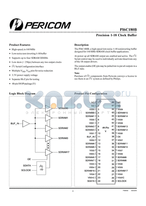 PI6C180B datasheet - Precision 1-18 Clock Buffer