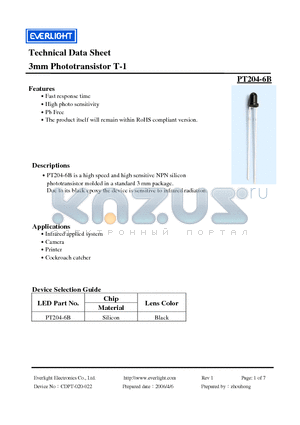 PT204-6B_06 datasheet - 3mm Phototransistor T-1