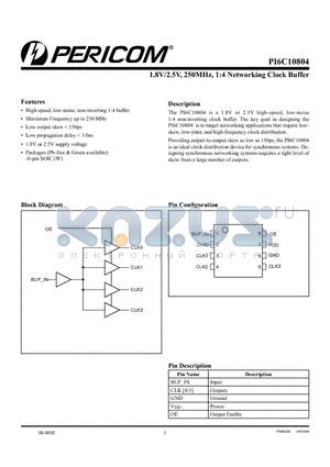 PI6C10804 datasheet - 1.8V/2.5V, 250MHz, 1:4 Networking Clock Buffer