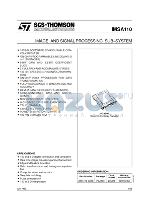 IMSA110-G20S datasheet - IMAGE AND SIGNAL PROCESSING SUB.SYSTEM