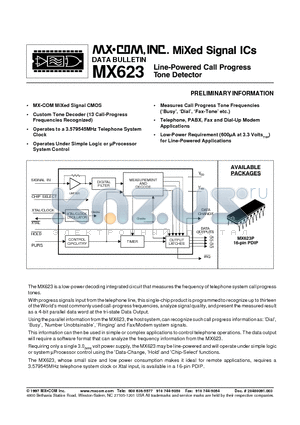MX623 datasheet - Line-Powered Call Progress Tone Detector