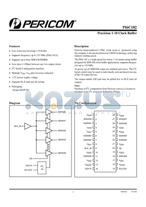 PI6C182 datasheet - Precision 1-10 Clock Buffer