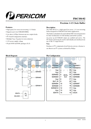 PI6C184-02 datasheet - Precision 1-13 Clock Buffer