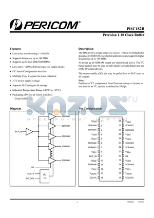 PI6C182BH datasheet - Precision 1-10 Clock Buffer