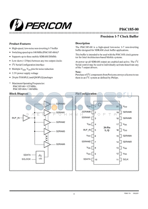 PI6C185-00L datasheet - Precision 1-7 Clock Buffer