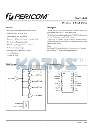 PI6C185-01LE datasheet - Precision 1-5 Clock Buffer