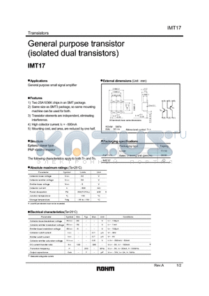 IMT17 datasheet - General purpose transistor (isolated dual transistors)