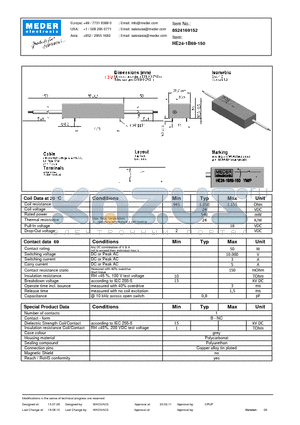 HE24-1B69-150 datasheet - HE Reed Relay