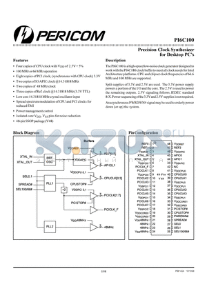 PI6C100 datasheet - Precision Clock Synthesizer for Desktop PC’s