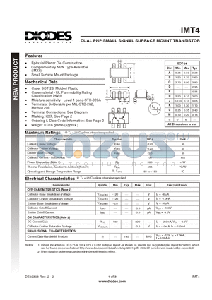 IMT4 datasheet - DUAL PNP SMALL SIGNAL SURFACE MOUNT TRANSISTOR