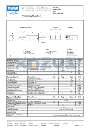 HE24-1A83-300 datasheet - HE Reed Relay