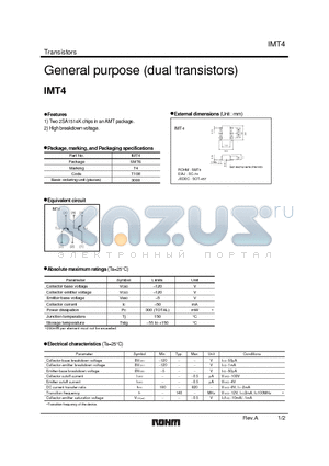 IMT4 datasheet - General purpose (dual transistors)