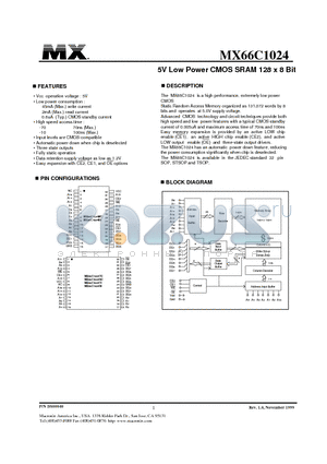 MX66C1024SC-10 datasheet - 5V Low Power CMOS SRAM 128 x 8 Bit