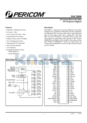 PI6C20800AE datasheet - 1:8 Clock Driver for Intel PCI Express Chipsets
