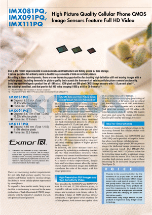 IMX091PQ datasheet - High Picture Quality Cellular Phone CMOS Image Sensors Feature Full HD Video