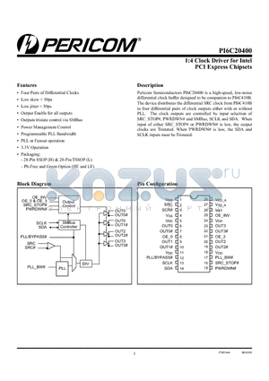 PI6C20400HE datasheet - 1:4 Clock Driver for Intel PCI Express Chipsets