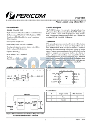 PI6C2302 datasheet - Phase-Locked Loop Clock Driver