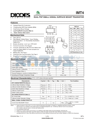 IMT4 datasheet - DUAL PNP SMALL SIGNAL SURFACE MOUNT TRANSISTOR