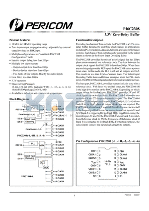 PI6C2308 datasheet - 3.3V Zero-Delay Buffer