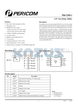 PI6C2305-1WI datasheet - 3.3V Zero-Delay Buffer