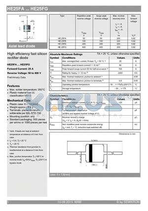 HE25FG datasheet - High efficiency fast silicon rectifier diode