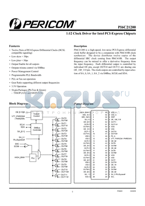 PI6C21200AE datasheet - 1:12 Clock Driver for Intel PCI-Express Chipsets