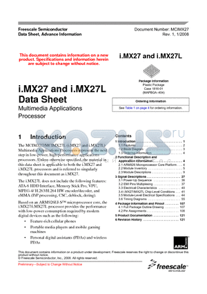 IMX27L datasheet - Multimedia Applications