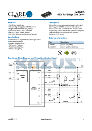 MX6895BE datasheet - -550V Full Bridge Gate Driver