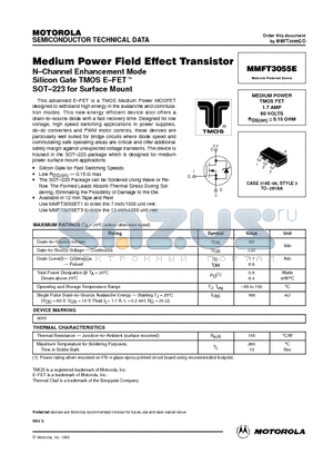 MMFT3055E datasheet - MEDIUM POWER TMOS FET 1.7 AMP 60 VOLTS