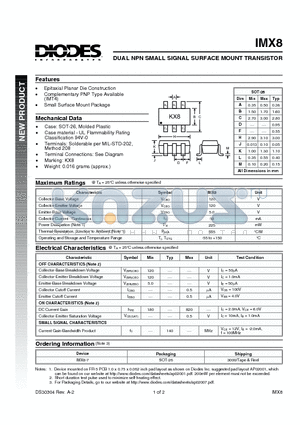 IMX8 datasheet - DUAL NPN SMALL SIGNAL SURFACE MOUNT TRANSISTOR