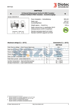 MMFTN20 datasheet - N-Channel Enhancement Vertical D-MOS Transistor