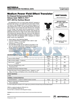 MMFT3055EL datasheet - MEDIUM POWER LOGIC LEVEL TMOS FET 1.5 AMP 60 VOLTS