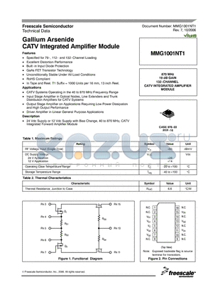 MMG1001NT1 datasheet - Gallium Arsenide CATV Integrated Amplifier Module
