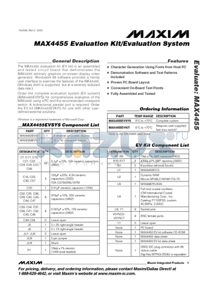 MAX4358EVKIT datasheet - MAX4455 Evaluation Kit/Evaluation System