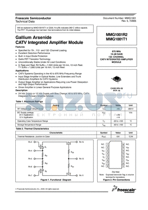 MMG1001R2 datasheet - Gallium Arsenide CATV Integrated Amplifier Module