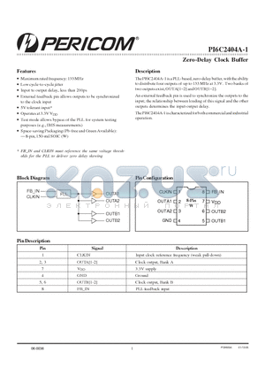 PI6C2404A-1 datasheet - Zero-Delay Clock Buffer