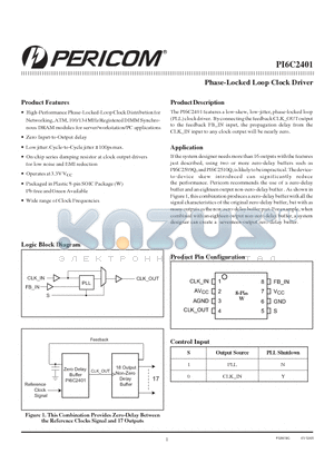 PI6C2401W datasheet - Phase-Locked Loop Clock Driver