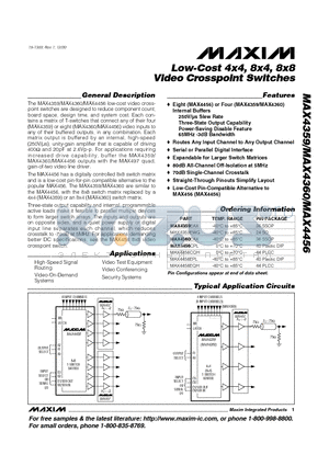 MAX4359-MAX4456 datasheet - Low-Cost 4x4, 8x4, 8x8 Video Crosspoint Switches