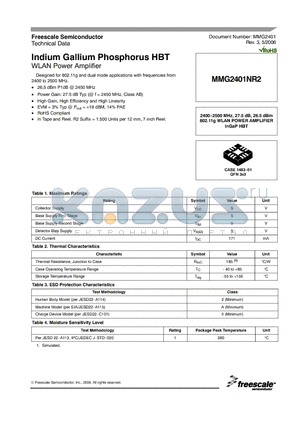 MMG2401NR2 datasheet - Indium Gallium Phosphorus HBT - WLAN Power Amplifier