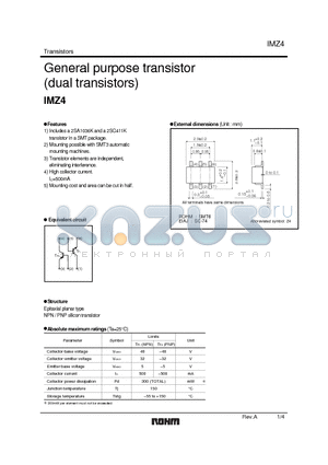 IMZ4 datasheet - General purpose transistor (dual transistors)