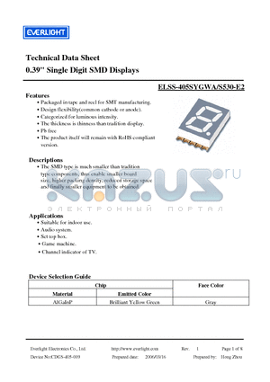 ELSS-405SYGWA/S530-E2 datasheet - 0.39 Single Digit SMD Displays