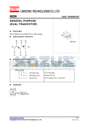 IMZ88L-AG6-R datasheet - GENERAL PURPOSE DUAL TRANSISTOR)