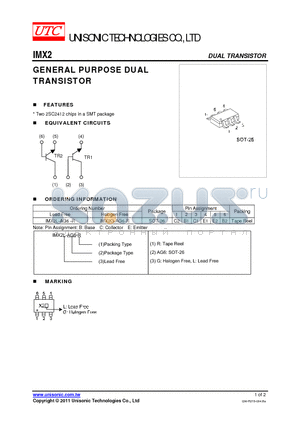 IMX2G-AG6-R datasheet - GENERAL PURPOSE DUAL TRANSISTOR