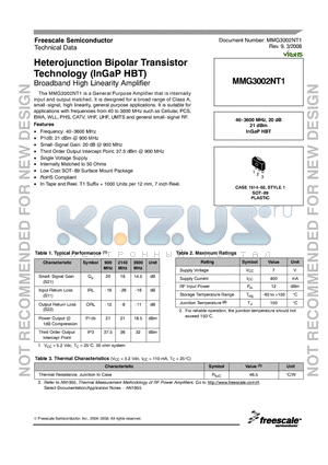 MMG3002NT1_08 datasheet - Heterojunction Bipolar Transistor Technology (InGaP HBT)