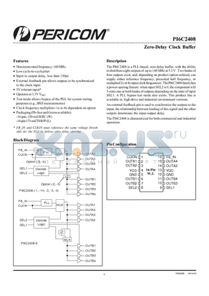 PI6C2408-1L datasheet - Zero-Delay Clock Buffer