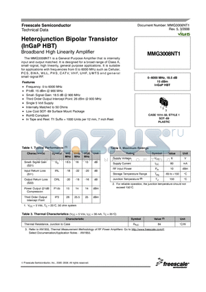 MMG3008NT1 datasheet - Heterojunction Bipolar Transistor (InGaP HBT)