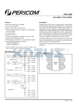 PI6C2408-1W datasheet - Zero-Delay Clock Buffer
