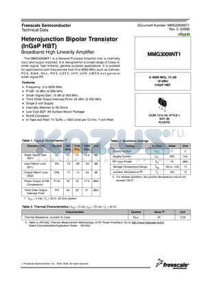 MMG3009NT1 datasheet - Heterojunction Bipolar Transistor (InGaP HBT)