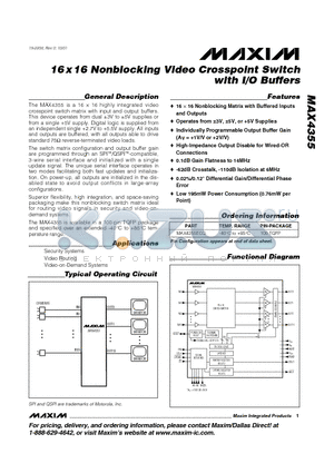 MAX4355 datasheet - 16x16 Nonblocking Video Crosspoint Switch with I/O Buffers