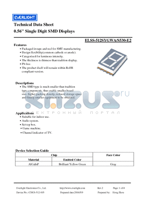 ELSS-512SYGWA datasheet - 0.56 Single Digit SMD Displays